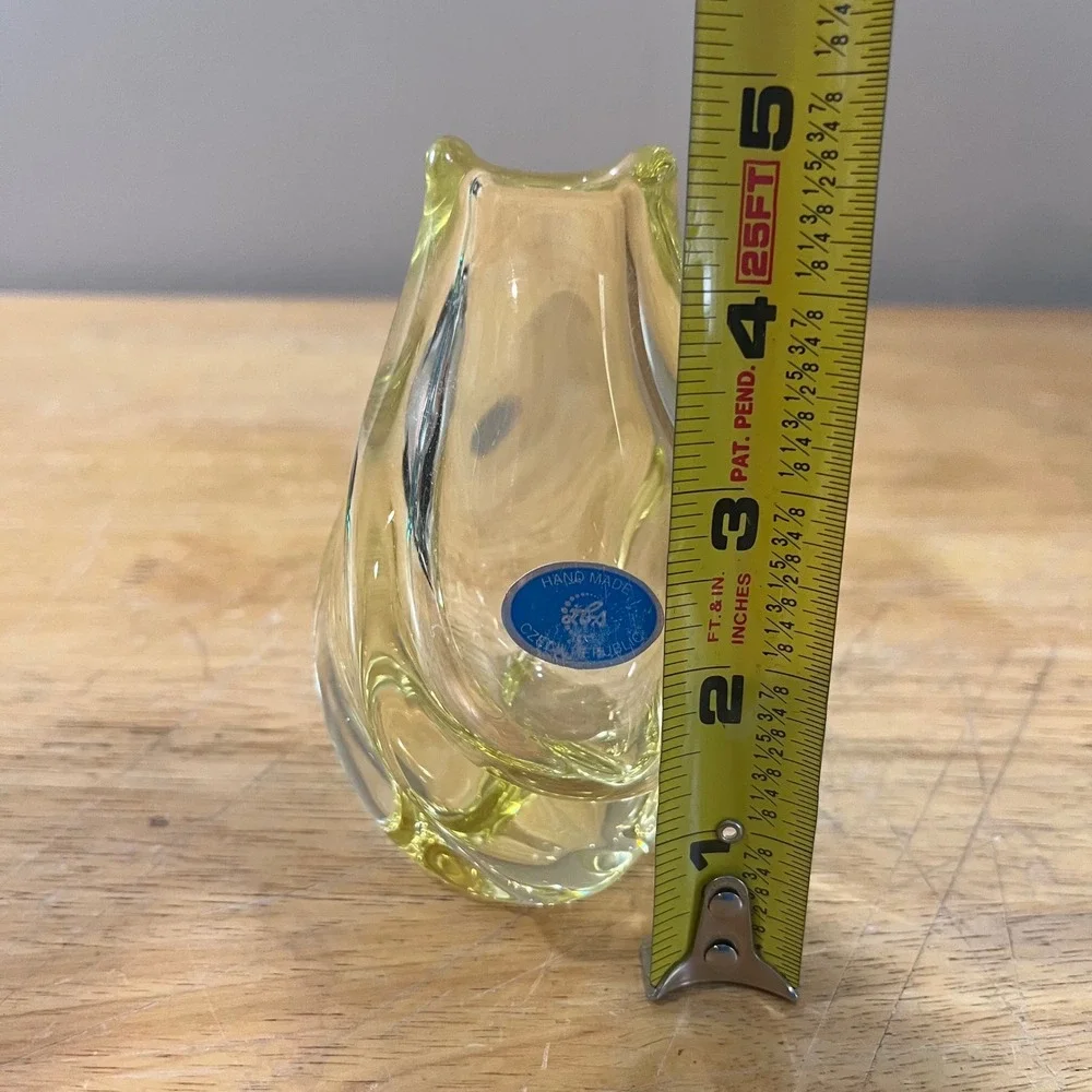 Vtg MCM Zelezny Brod Sklo‎ ZBS Miloslav Klinger Yellow Art Glass Bud Vase 4.5